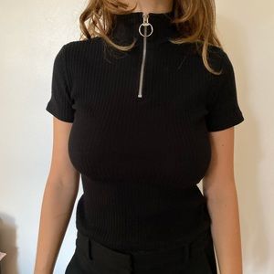 Ribbed Zip Neck